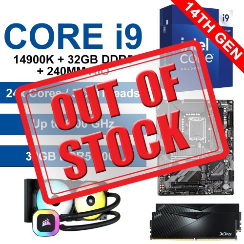 Intel Core i9-14900K / Gigabyte B760 Gaming X Motherboard / 32GB DDR5-6000 / Corsair H100 AIO Upgrade Kit