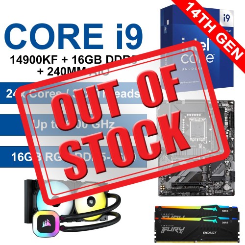 Intel Core i9-14900KF / Gigabyte B760 Gaming X Motherboard / 16GB RGB DDR5-5600 / Corsair H100 AIO [Graphics Card Required] Upgrade Kit