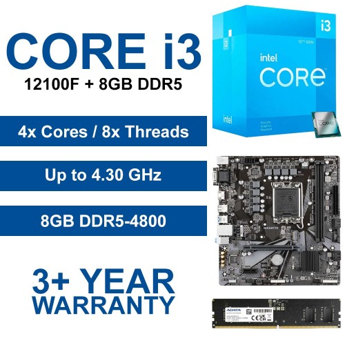 Intel Core i3-12100F / Gigabyte H610M H Motherboard / 8GB DDR5-4800 Upgrade Kit