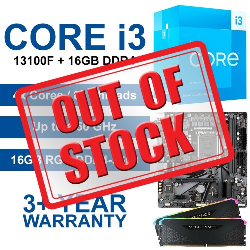 Intel Core i3-13100F / Gigabyte H610M H DDR4 Motherboard / 16GB RGB DDR4-3600 Upgrade Kit Intel Core i3-13100F / Gigabyte H610M H DDR4 Motherboard / 16GB RGB DDR4-3600 Upgrade Kit