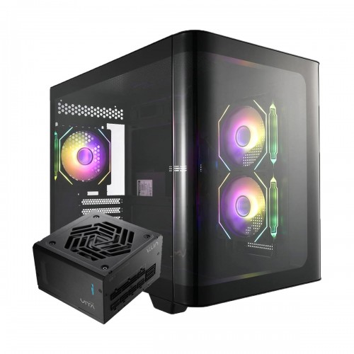 FSP S380 ARGB Curved Tempered Glass Dual Chamber Mini Tower Micro ATX Case with FSP VITA GM Series VITA-750GM 80 PLUS Gold Fully Modular PCIe 5.1 12VHPWR 12V-2x6 ATX 3.1 PSU, 750w — Black