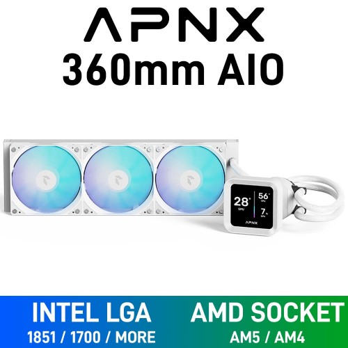ANPX LC1-D 360 ARGB AIO Liquid Cooler with Adjustable LCD Display, 360mm — White ANPX LC1-D 360 ARGB AIO Liquid Cooler with Adjustable LCD Display, 360mm — White