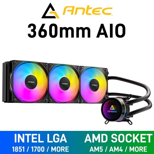 Antec LUNA 360 ARGB AIO Liquid Cooler, 360mm — Black