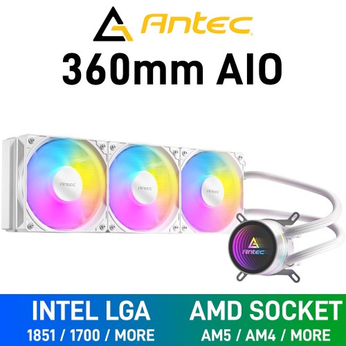 Antec LUNA 360 ARGB AIO Liquid Cooler, 360mm — White