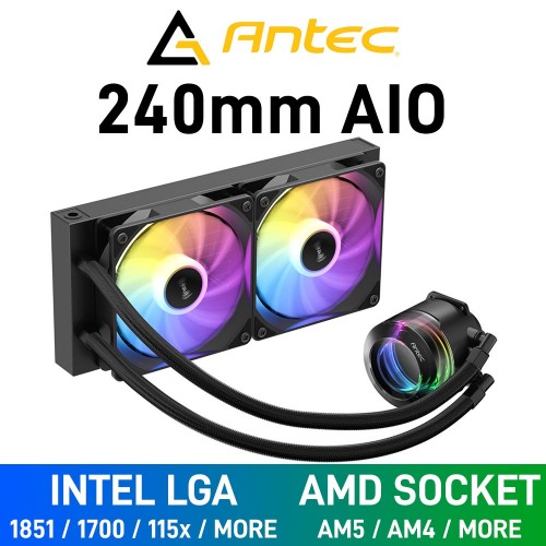 Antec VORTEX LUM 240 ARGB AIO Liquid Cooler, 240mm — Black