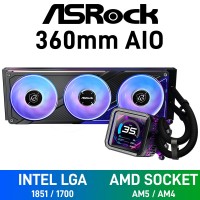 ASRock PHANTOM GAMING LCD ARGB AIO Liquid Cooler with LCD Display, 360mm — Black