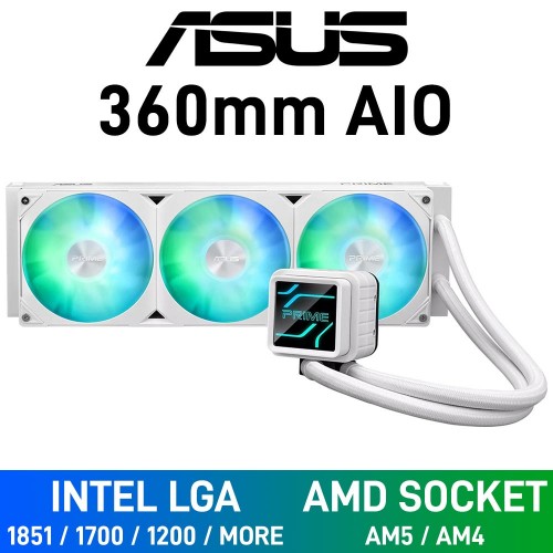 ASUS PRIME LC 360 ARGB WHITE EDITION AIO Liquid Cooler, 360mm — White
