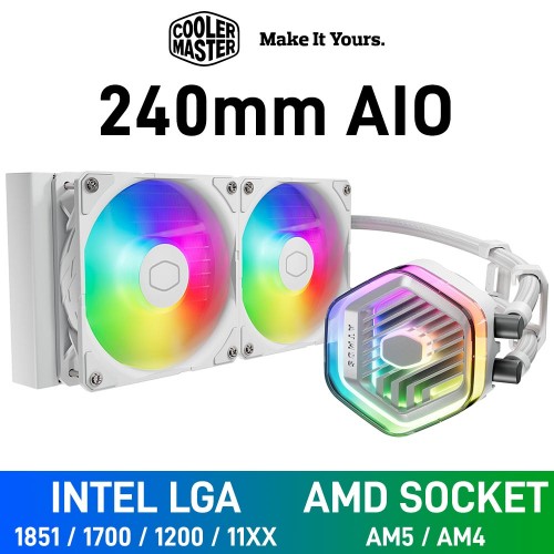 Cooler Master MasterLiquid 240 ATMOS ARGB AIO Liquid Cooler, 240mm — White