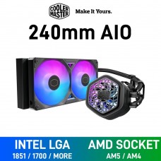 Cooler Master MasterLiquid ATMOS II VRM FAN ARGB AIO Liquid Cooler, 240mm — Black