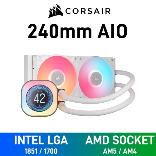 Corsair iCUE LINK TITAN 240 RX LCD RGB AIO Liquid Cooler, 240mm — White