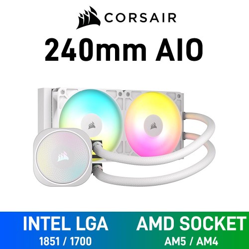 Corsair NAUTILUS 240 RS ARGB AIO Liquid Cooler, 240mm — White