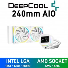 DEEPCOOL LM240 WH ARGB AIO Liquid Cooler with 2.4" IPS LCD Display, 240mm — White