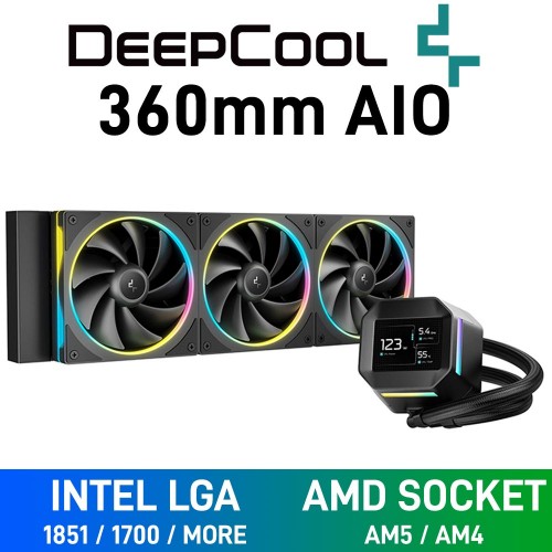 DEEPCOOL LM360 ARGB AIO Liquid Cooler with 2.4" IPS LCD Display, 360mm — Black