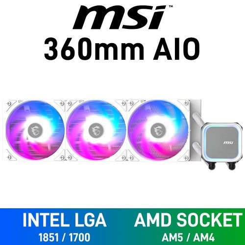 MSI MAG CORELIQUID A13 360 ARGB AIO Liquid Cooler, 360mm — White