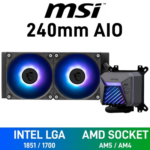 MSI MAG CORELIQUID A15 240 ARGB AIO Liquid Cooler, 240mm — Black
