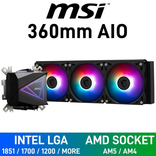 MSI MAG CORELIQUID I360 ARGB AIO Liquid Cooler, 360mm — Black