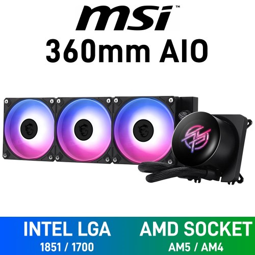 MSI MPG CORELIQUID P13 360 ARGB AIO Liquid Cooler with LCD Display, 360mm — Black