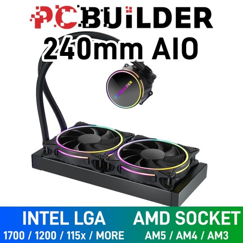 PCBuilder Hydro Chill 240 ARGB AIO Liquid Cooler, 240mm — Black