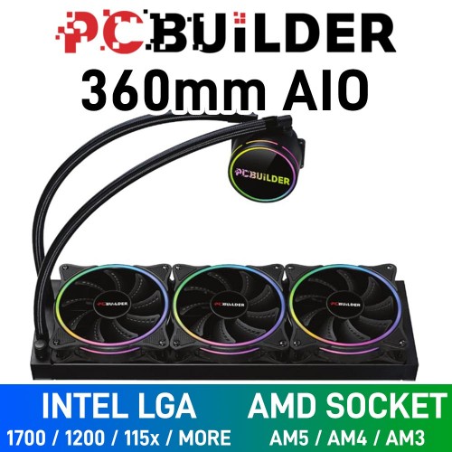 PCBuilder Hydro Chill 360 ARGB AIO Liquid Cooler, 360mm — Black