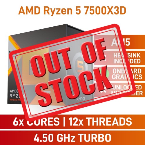 AMD Ryzen 5 7500X3D 6-Core CPU, No Cooler, Socket AM5, 4.0GHz (4.5GHz Boost) AMD Ryzen 5 7500X3D 6-Core CPU, No Cooler, Socket AM5, 4.0GHz (4.5GHz Boost)