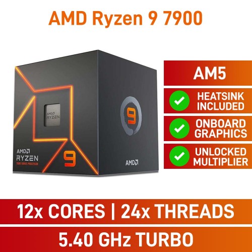 AMD Ryzen 9 7900 12-Core CPU, Unlocked Multiplier, Socket AM5, 3.7GHz (5.4GHz Boost)