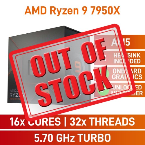 AMD Ryzen 9 7950X 16-Core CPU, No Cooler, Unlocked Multiplier, Socket AM5, 4.5GHz (5.7GHz Boost)