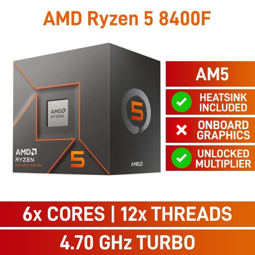AMD Ryzen 5 8400F 6-Core CPU, Socket AM5, 4.2GHz (4.7GHz Boost)