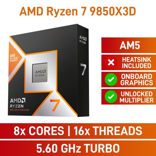 AMD Ryzen 7 9850X3D 8-Core CPU, No Cooler, Unlocked Multiplier, Socket AM5, 4.7GHz (5.6GHz Boost)