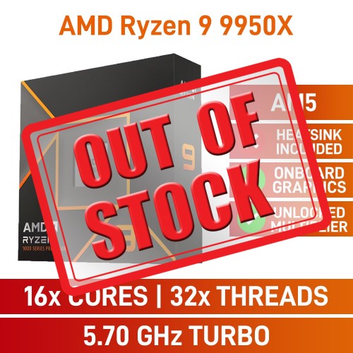 AMD Ryzen 9 9950X 16-Core CPU, No Cooler, Unlocked Multiplier, Socket AM5, 4.3GHz (5.7GHz Boost)
