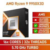 AMD Ryzen 9 9950X3D 16-Core CPU, No Cooler, Unlocked Multiplier, Socket AM5, 4.3GHz (5.7GHz Boost)