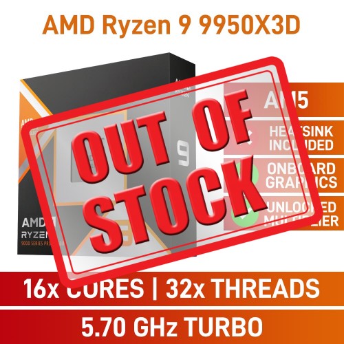 AMD Ryzen 9 9950X3D 16-Core CPU, No Cooler, Unlocked Multiplier, Socket AM5, 4.3GHz (5.7GHz Boost)