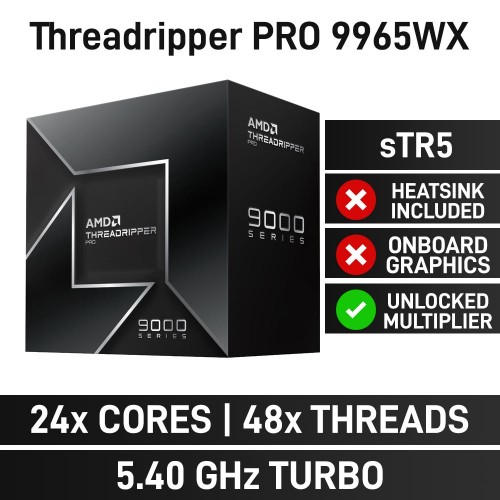 AMD Ryzen Threadripper PRO 9965WX 24-Core CPU, Socket sTR5, 4.2GHz (5.4GHz Boost)