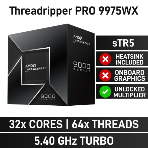 AMD Ryzen Threadripper PRO 9975WX 32-Core CPU, Socket sTR5, 4.0GHz (5.4GHz Boost)
