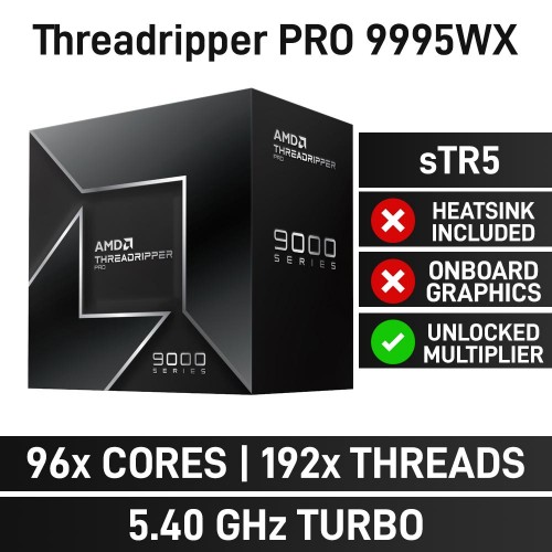 AMD Ryzen Threadripper PRO 9995WX 96-Core CPU, Socket sTR5, 2.5GHz (5.4GHz Boost)