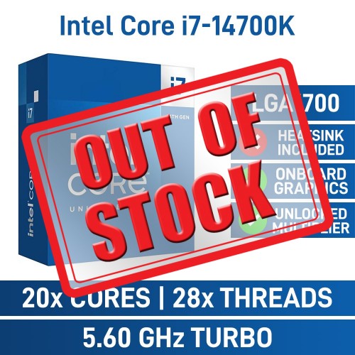 Intel Core i7-14700K 20 Core CPU, No Cooler, Unlocked Multiplier, LGA1700, 3.5GHz (5.6GHz Turbo)