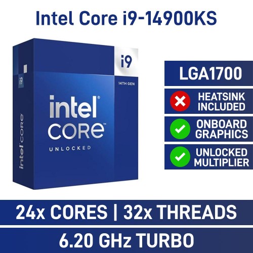 Intel Core i9-14900KS 24 Core CPU, No Cooler, LGA1700, 3.2GHz (6.2GHz Turbo)