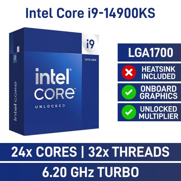 Intel Core i9-14900K 24 Core CPU with HyperThreading, No Cooler