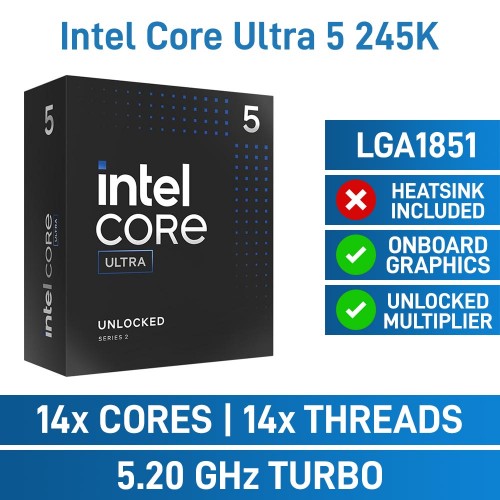 Intel Core Ultra 5 245K 14 Core CPU, No Cooler, LGA1851, 4.2GHz (5.2GHz ...
