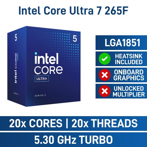 Intel Core Ultra 7 265F 20 Core CPU, LGA1851, 2.4GHz (5.3GHz Turbo)