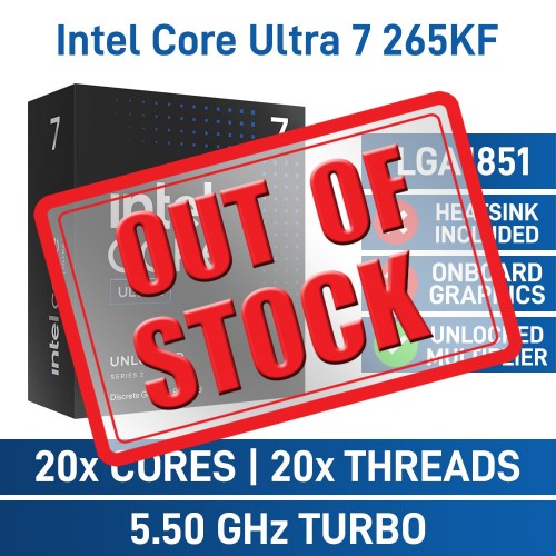 Intel Core Ultra 7 265KF 20 Core CPU, No Cooler, LGA1851, 3.9GHz (5.5GHz Turbo)