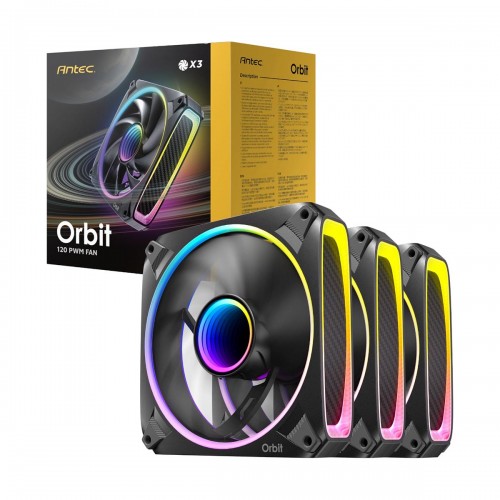 Antec ORBIT 120 ARGB Daisy-Chainable Fan with Infinity Mirror Design, Triple Pack, 120mm — Black Antec ORBIT 120 ARGB Daisy-Chainable Fan with Infinity Mirror Design, Triple Pack, 120mm — Black