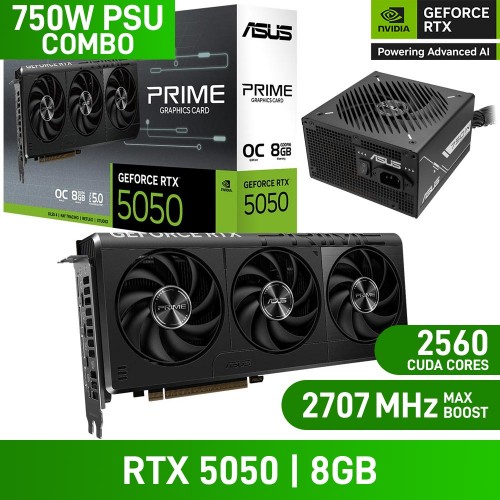 ASUS PRIME GeForce RTX 5050 8GB GDDR6 OC EDITION Graphics Card, 8GB + ASUS PRIME 750B ATX PSU, 750w