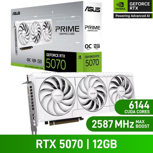 ASUS PRIME GeForce RTX 5070 WHITE OC EDITION 12GB GDDR7 Graphics Card, 12GB ASUS PRIME GeForce RTX 5070 WHITE OC EDITION 12GB GDDR7 Graphics Card, 12GB