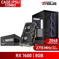 ASUS DUAL Radeon RX 7600 EVO OC Edition 8GB GDDR6 Graphics Card, 8GB + ASUS A31 PLUS ARGB ATX Case, Black + ASUS PRIME 750B PSU, 750w