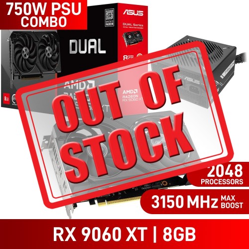 ASUS DUAL Radeon RX 9060 XT 8GB GDDR6 Graphics Card, 8GB + ASUS PRIME 750B ATX PSU, 750w ASUS DUAL Radeon RX 9060 XT 8GB GDDR6 Graphics Card, 8GB + ASUS PRIME 750B ATX PSU, 750w