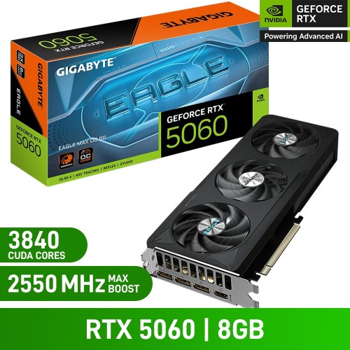 Gigabyte GeForce RTX 5060 EAGLE MAX OC 8G Graphics Card, 8GB