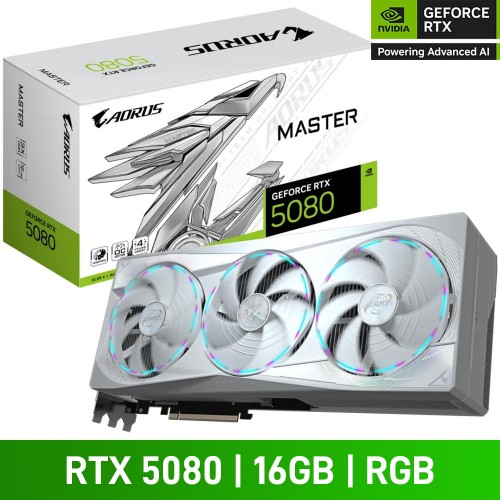 Gigabyte AORUS GeForce RTX 5080 MASTER ICE 16G Graphics Card, 16GB Gigabyte AORUS GeForce RTX 5080 MASTER ICE 16G Graphics Card, 16GB