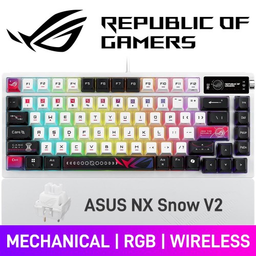 ASUS ROG AZOTH X RGB Wireless 75% TKL Gaming Keyboard with OLED Display & Hot-Swappable Switches, White — ASUS ROG NX V2 Snow ASUS ROG AZOTH X RGB Wireless 75% TKL Gaming Keyboard with OLED Display & Hot-Swappable Switches, White — ASUS ROG NX V2 Snow