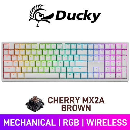 Ducky ZERO 6108 PURE WHITE Wireless RGB Mechanical Gaming Keyboard — Cherry MX2A Brown