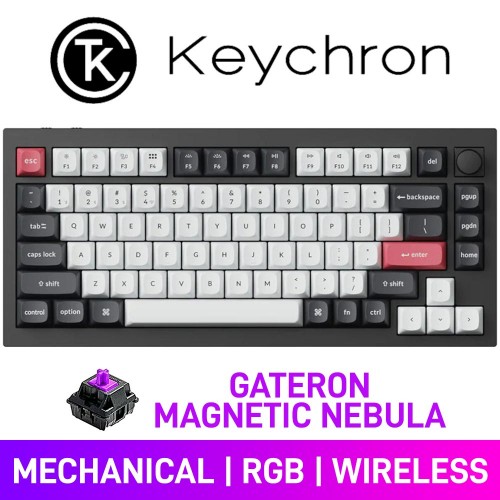 Keychron Q1 HE QMK RGB Custom 75% TKL Machined Aluminium Mechanical Gaming Keyboard with Hot-Swappable Switches, Black — Gateron Magnetic Nebula Keychron Q1 HE QMK RGB Custom 75% TKL Machined Aluminium Mechanical Gaming Keyboard with Hot-Swappable Switches, Black — Gateron Magnetic Nebula